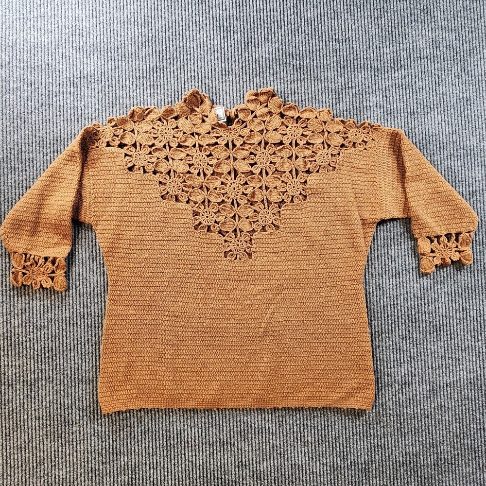 Vintage Paul Et Duffier Crochet Floral Lace Sweater Size 2 Boho Cottagecore